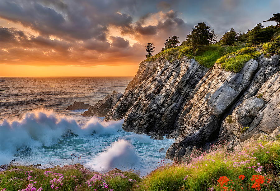 Golden Hour on the Edge of Coastal Cliffs Digital Art by Russ Harris