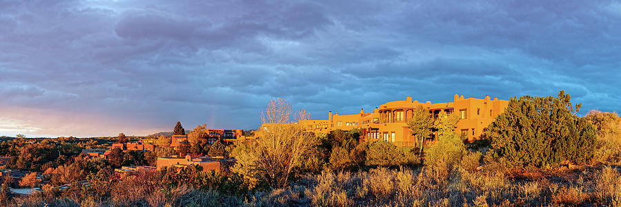 Golden Hour Panorama of Alma Compound Santa Fe Cityscape New Mexico Land of Enchantment Photograph by Silvio Ligutti