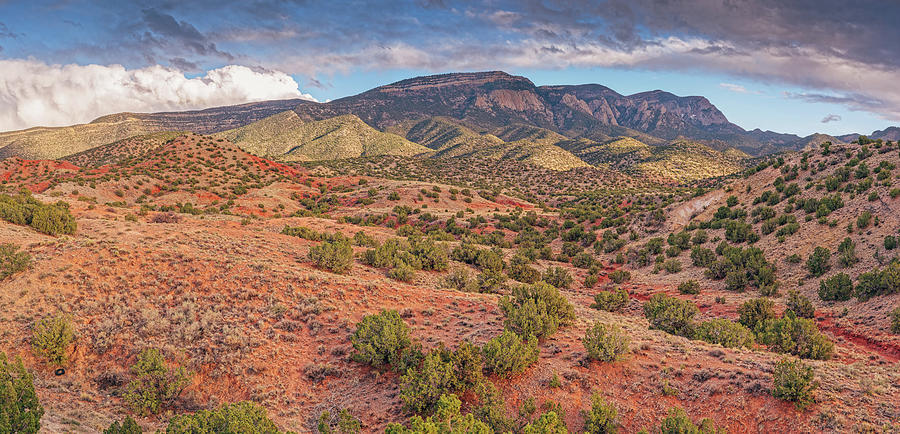 Golden Hour Panorama of Sandia Mountains and Foothills from Placitas - Albuquerque New Mexico Photograph by Silvio Ligutti