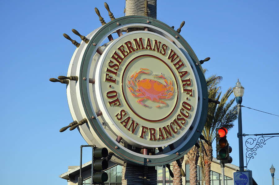 Golden Hour Sunlight on the Iconic Fishermans Wharf Sign San Francisco Photograph by Shawn OBrien
