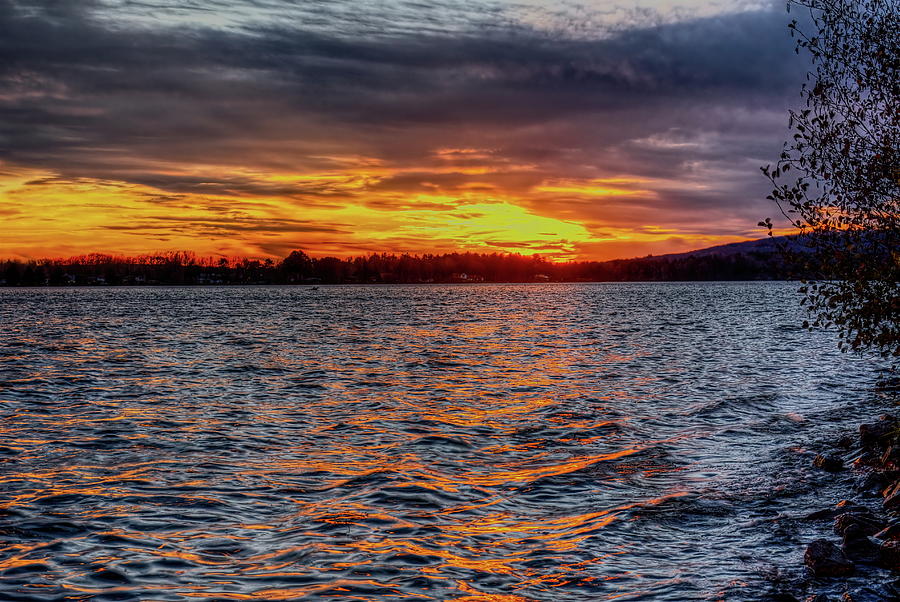 Golden Hour Sunset Waves On Lake Wausau Photograph by Dale Kauzlaric