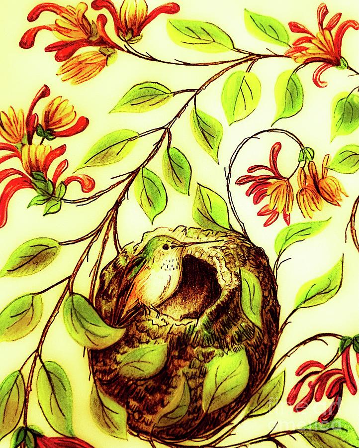 Golden Hummingbird  Drawing by Jennifer Lake