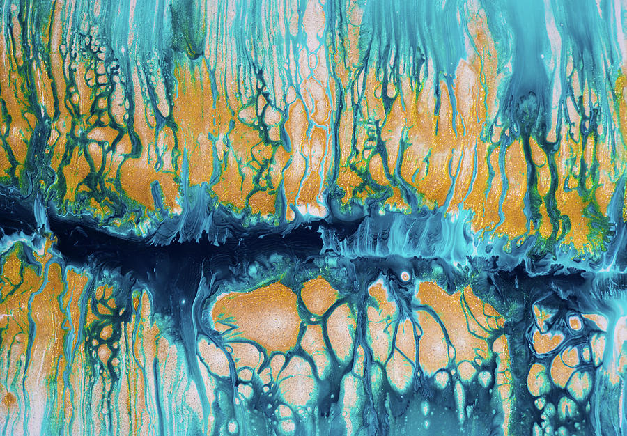 Golden Islands 01 Acrylic Fluid Painting Swipe Pour Painting by Matthias Hauser