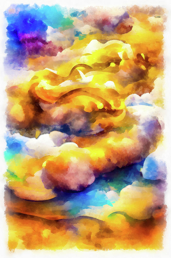 Golden Joyful Clouds Watercolor 01 Painting by Matthias Hauser