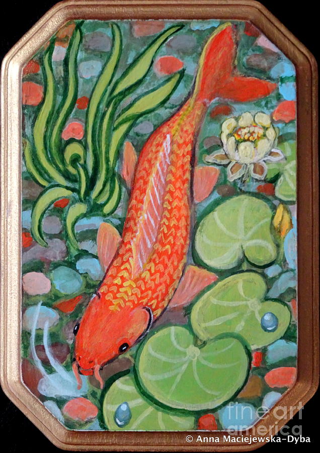 Golden Koi Fish Painting By Anna Folkartanna Maciejewska Dyba Fine Art America