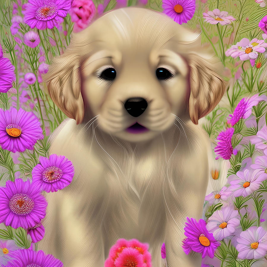 Golden Labrador Retriever Puppy Digital Art by Debra Miller