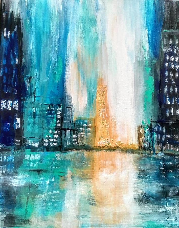 Golden Light City Painting by Lynne McQueen