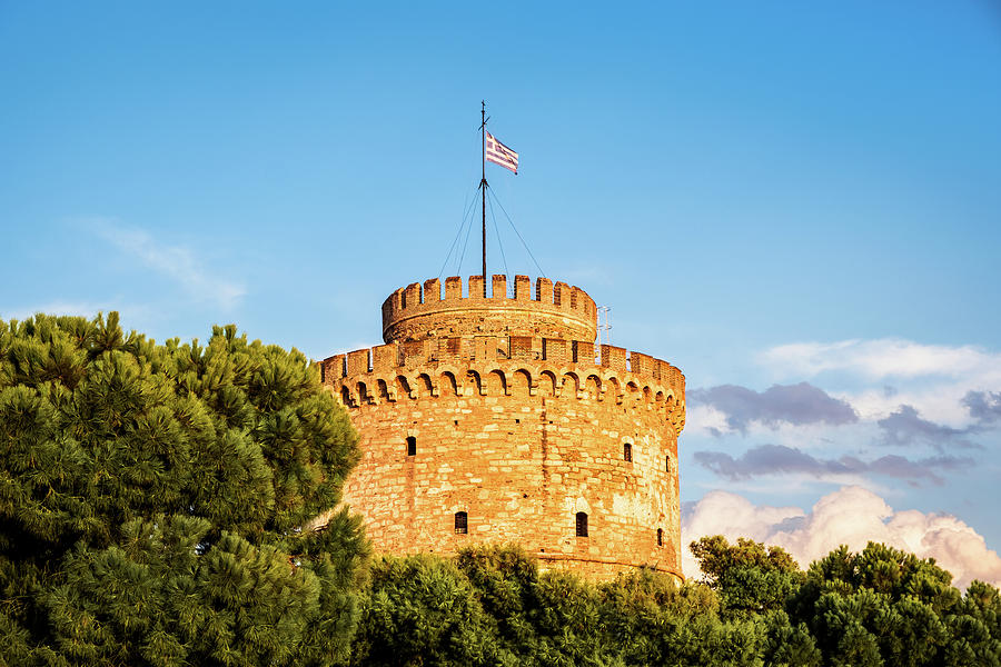 Golden Light on the White Tower of Thessaloniki in Greece Photograph by Alexios Ntounas