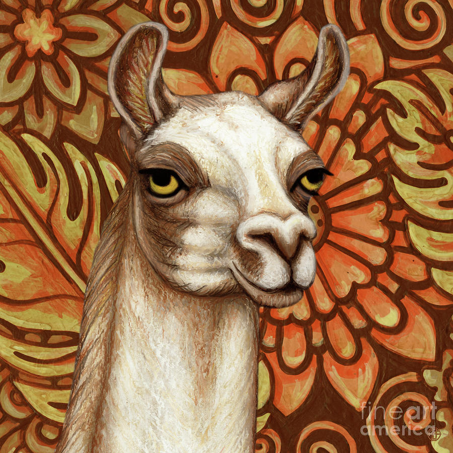 Golden Llama Tapestry Painting by Amy E Fraser