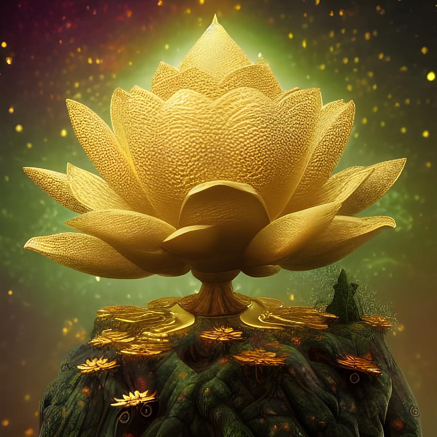 Golden Lotus Digital Art by April Cook