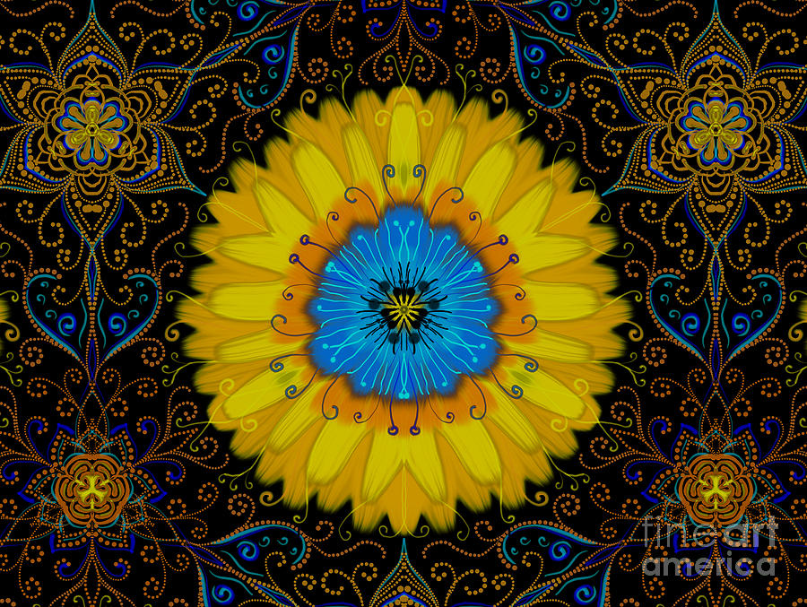 Golden Mandala Sunflower in Sacred Geometry Pattern Digital Art by ...