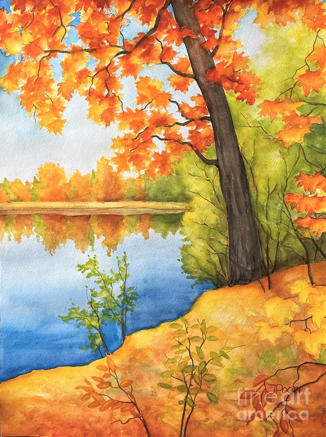 Golden maple tree Painting by Inese Poga