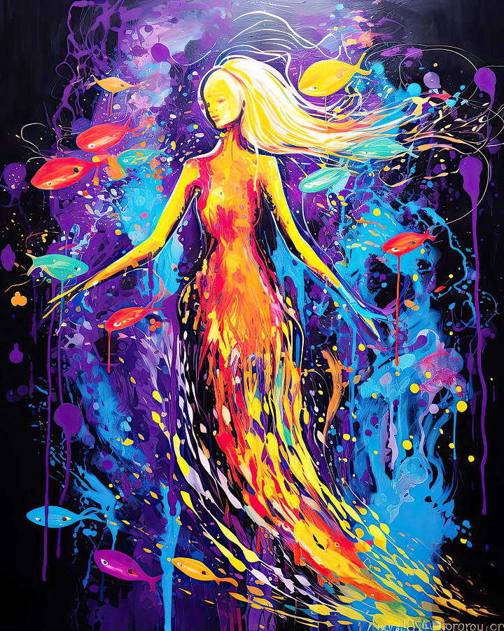 Golden Mermaid Digital Art by Tessa Evette