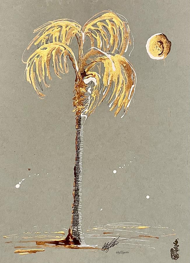 Illuminated Golden Palm  Drawing by C F LegetteMoon Glow Palm
