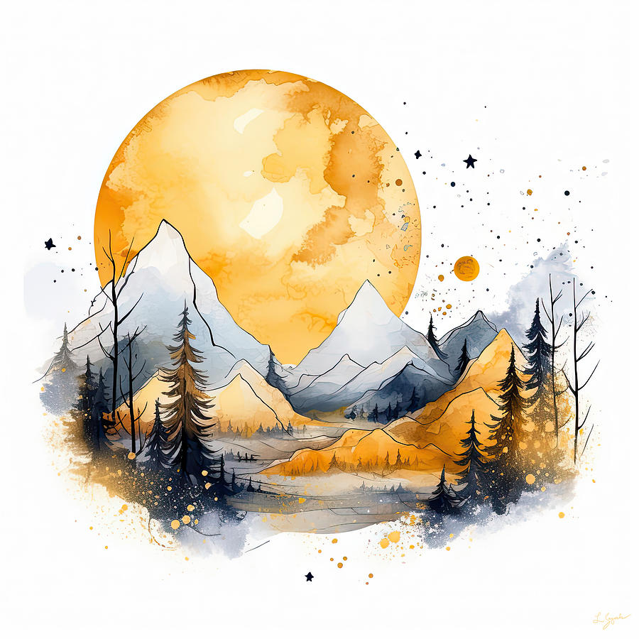 Golden Moon over the Grays Painting by Lourry Legarde
