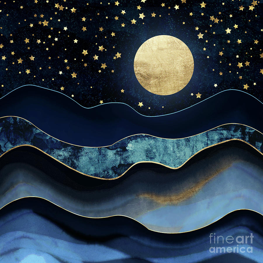 Moon Digital Art - Golden Moon by Spacefrog Designs