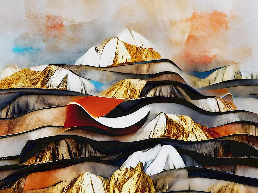 Golden Mountains Mixed Media by Klara Acel