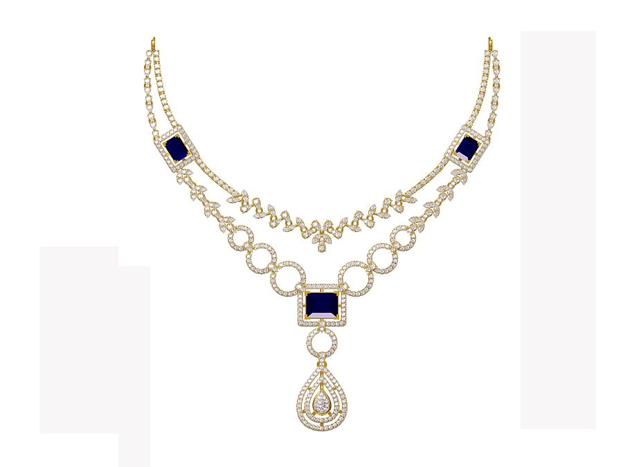Necklace Jewelry - Golden Necklace With Diamonds and Gems by Daxa Savaj