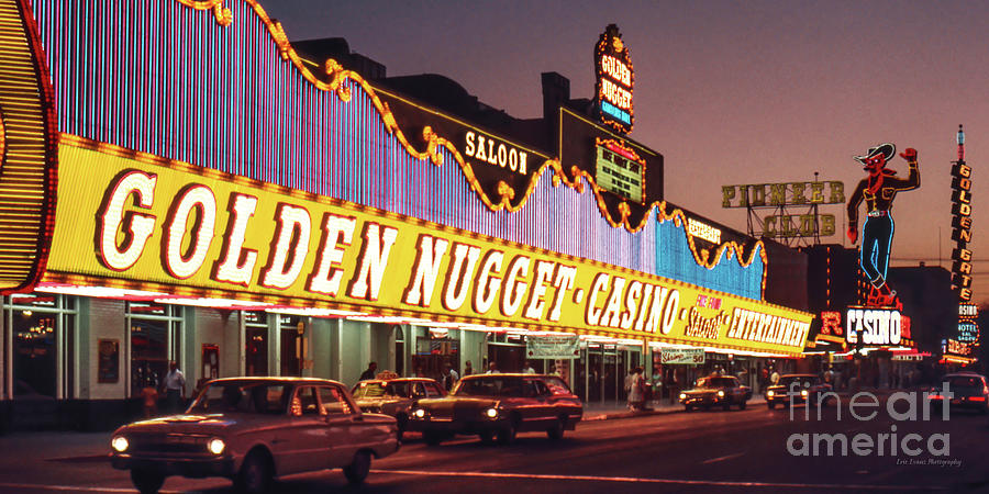 Golden Nugget Casino Fremont Street Side at Dusk 1970 Photograph by Aloha Art