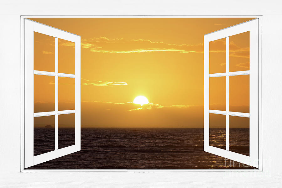Golden Ocean Sunset Open Picture Window Frame Art View Photograph