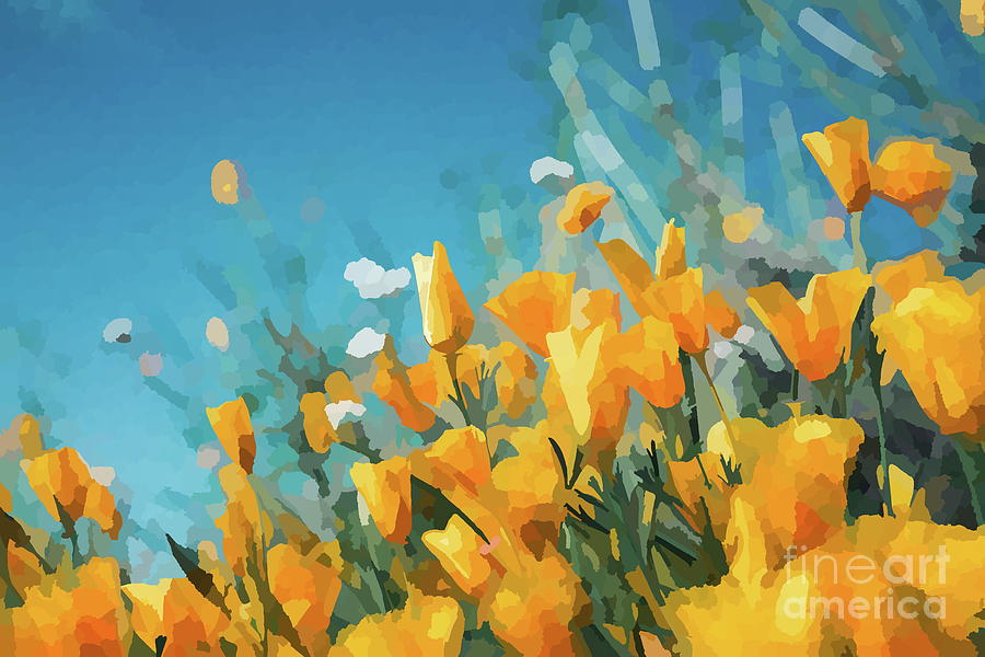 Wildflowers Digital Art - Golden Orange Poppies Abstract Impressionist Flowers by Itaya Lightbourne Wildflowers Digital Art - Golden Orange Poppies Abstract Impressionist Flowers by Itaya Lightbourne