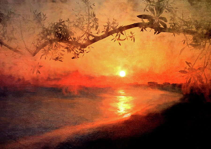 Golden Painted Sunset Mixed Media by Rosalie Scanlon