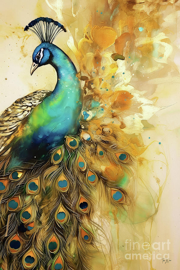 Peacock Painting - Golden Peacock 2 by Tina LeCour