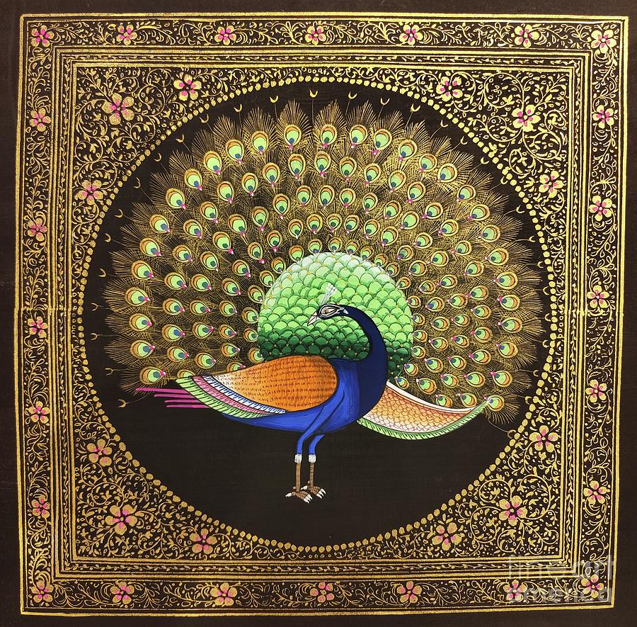 Golden Peacock Indian Miniature Painting Painting by University of Arts ...