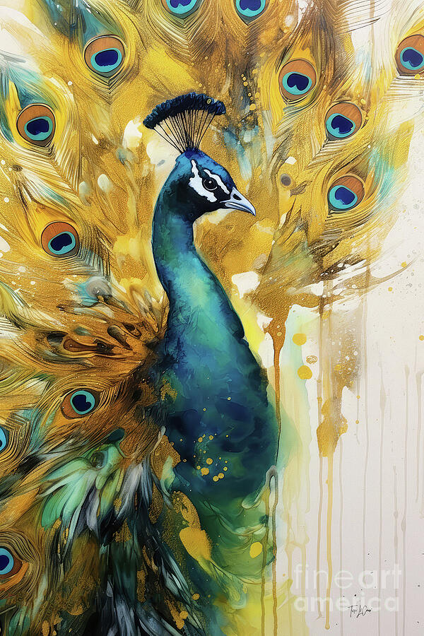 Golden Peacock Painting by Tina LeCour