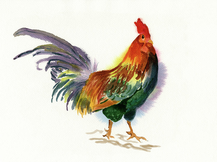 Golden Phoenix Rooster Painting by Deborah League