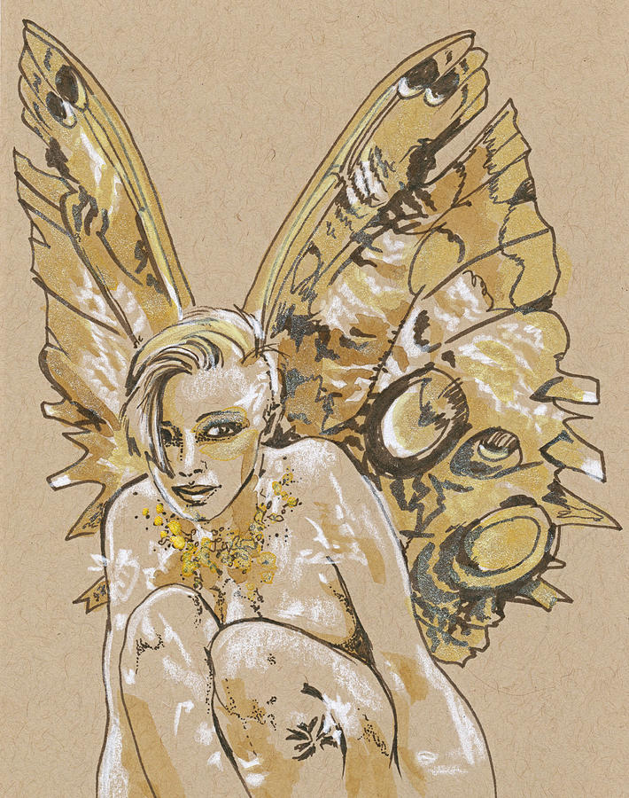 Fairy Drawing - Golden Pixie by Katherine Nutt
