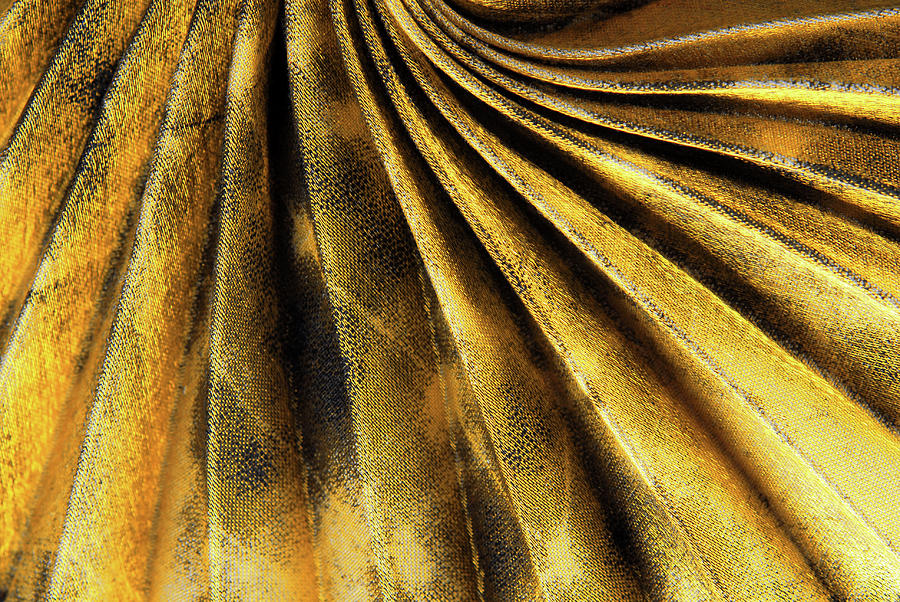 Golden Pleated Fabric Texture Photograph by Severija Kirilovaite