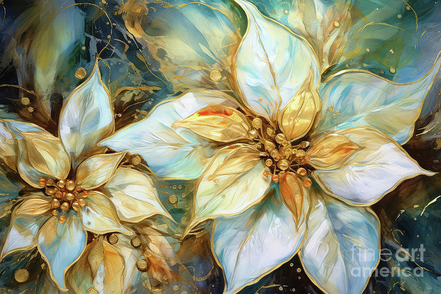 Golden Poinsettia Flowers Painting by Tina LeCour Golden Poinsettia Flowers Painting by Tina LeCour