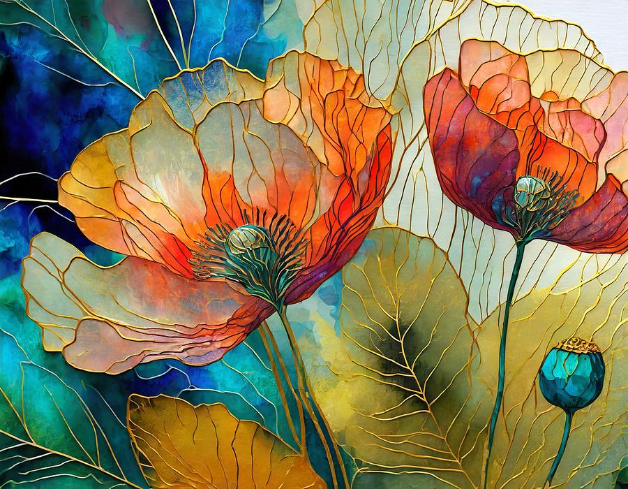 Golden Red Poppies Mixed Media by Susan Rydberg