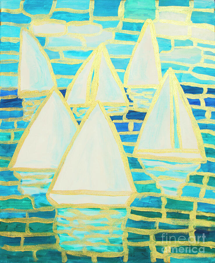 Golden regatta, acrylic painting on canvas Painting by Irina Afonskaya