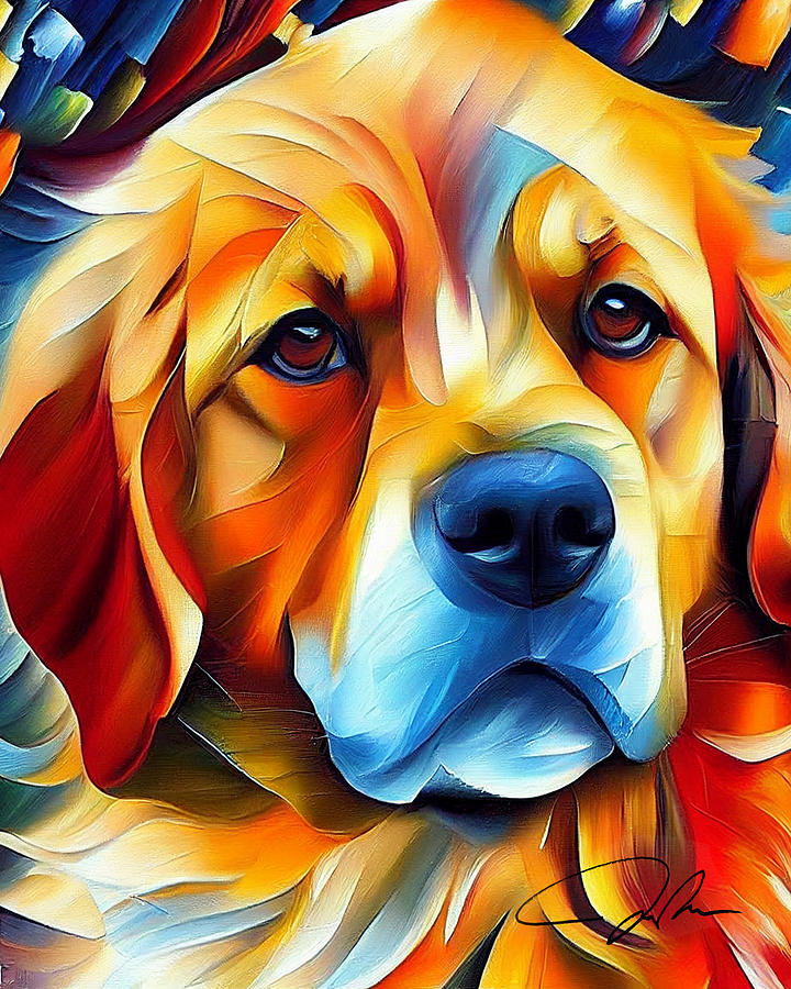 Golden Retriever Abstract Portrait Painting by Nam Nguyen - Pixels