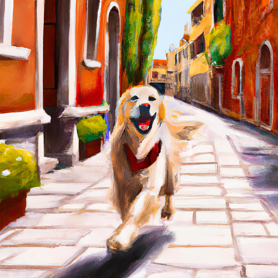 Golden Retriever in Italy Painting by Hillary Kladke