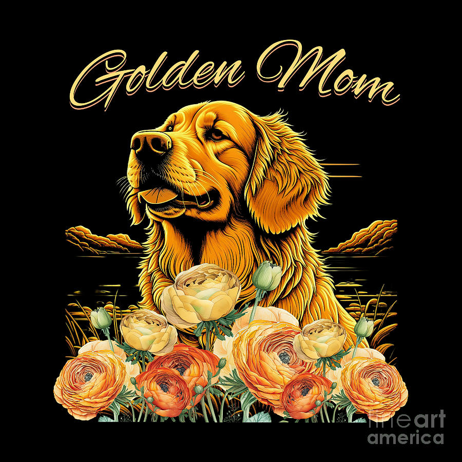 Golden Retriever Mom Floral Boho Chic Dog Portrait Digital Art by Peter Ogden