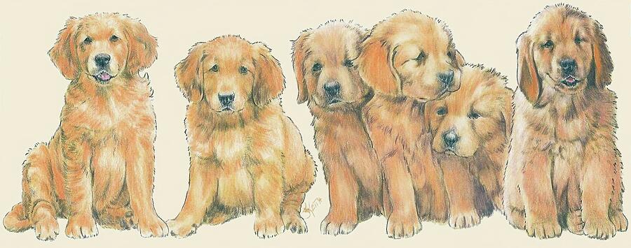 Golden Retriever Puppies Mixed Media by Barbara Keith