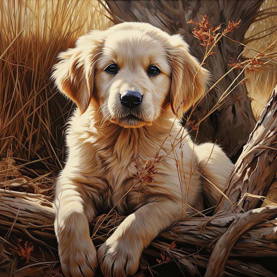 Golden Retriever Puppy Outdoors Digital Art by Steve McKinzie - Fine ...