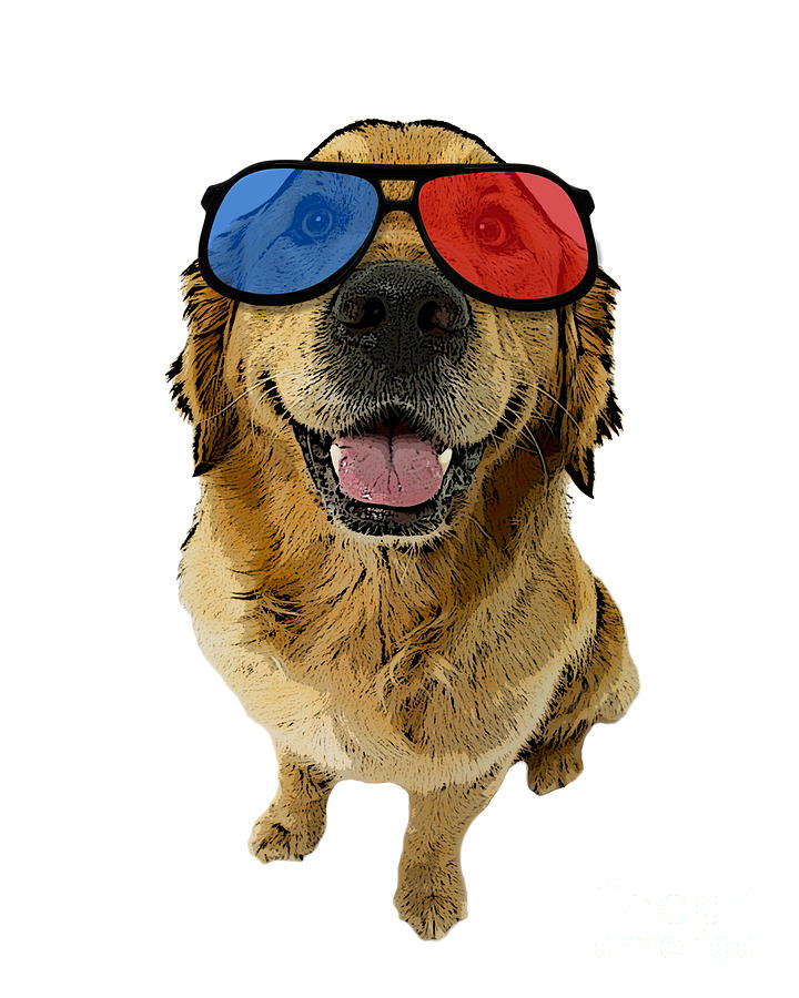 Dog Digital Art - Golden retriever with 3D glasses by Madame Memento
