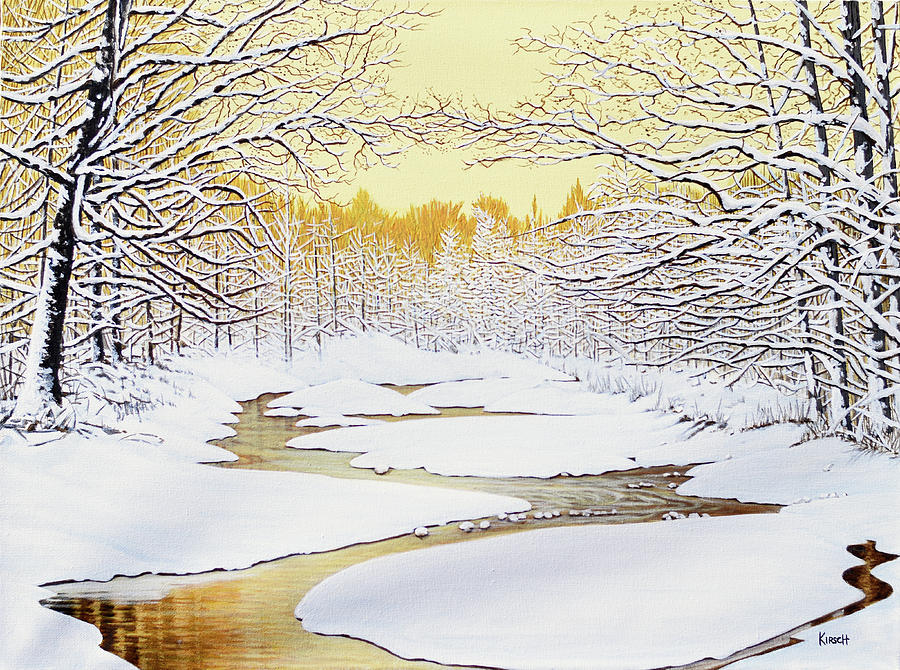 Golden River Winter Painting by Kenneth M Kirsch