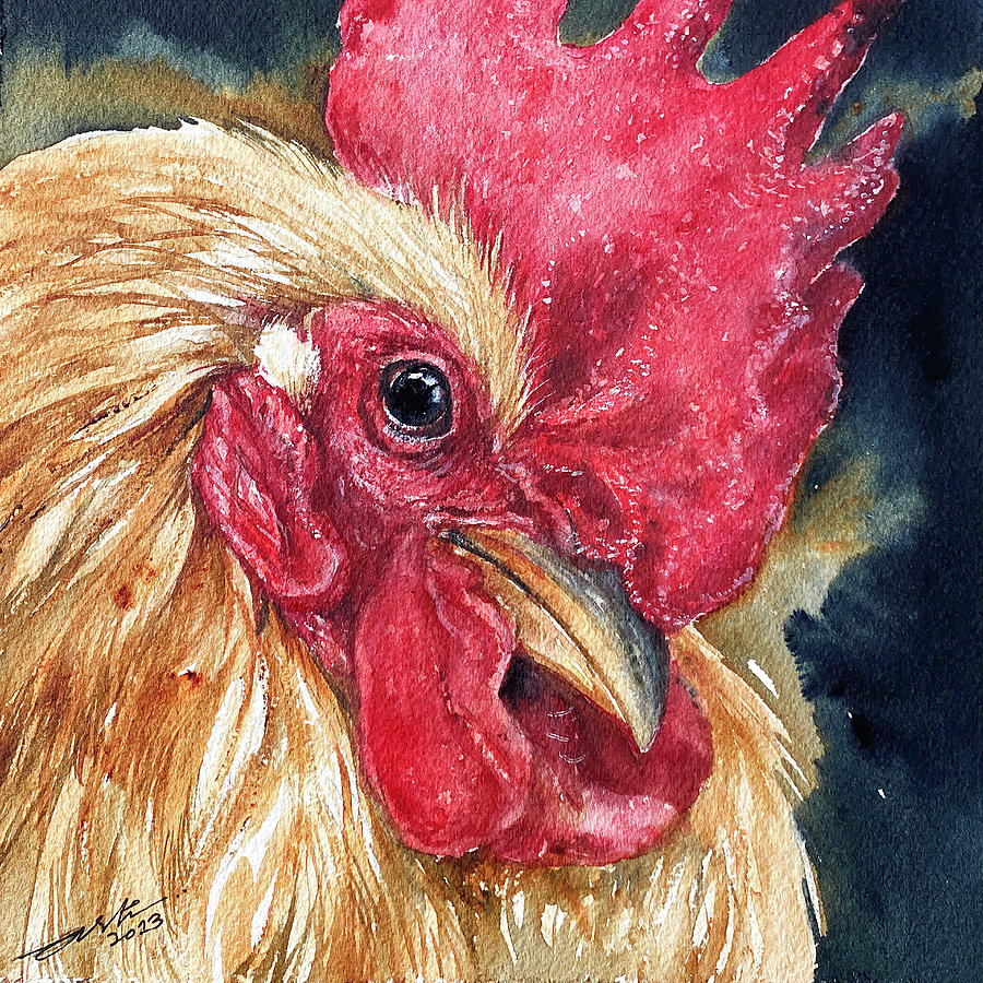 Golden Rooster Griffin Painting by Arti Chauhan