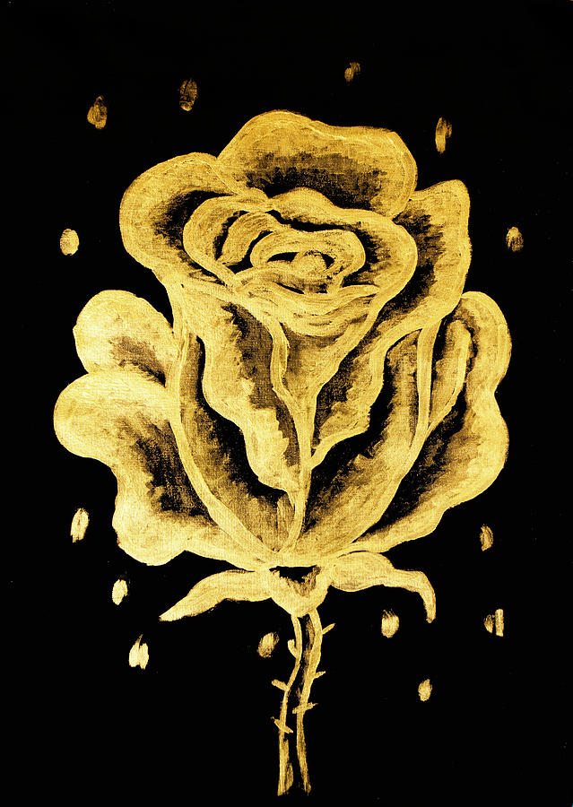 Golden rose on black background painting Painting by Irina Afonskaya