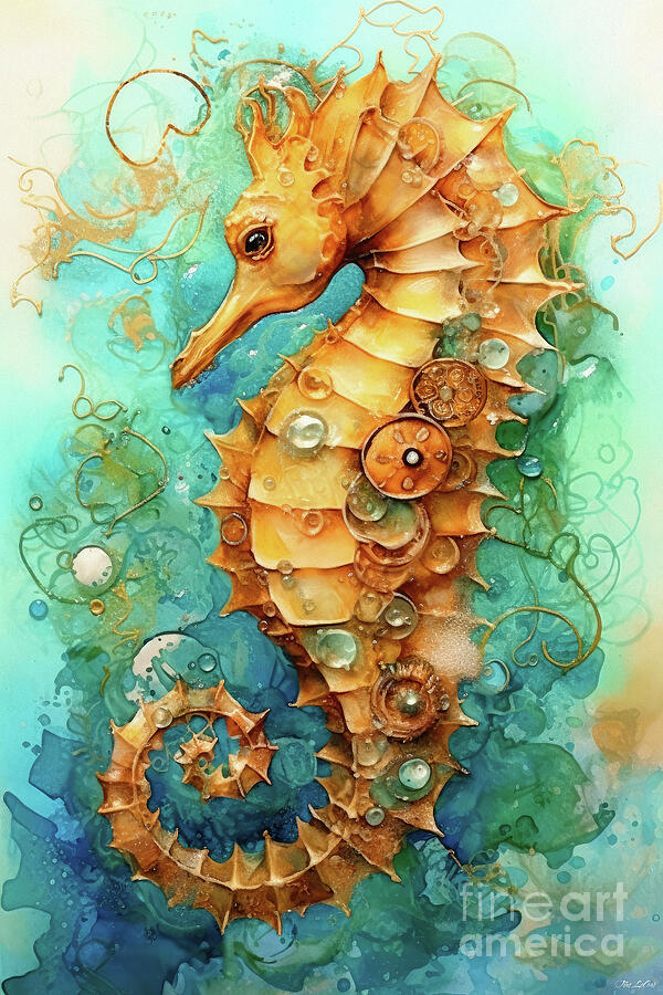 Golden Sea Horse Painting