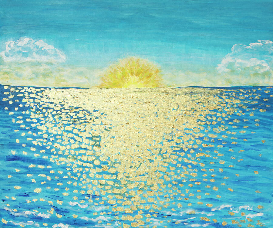 Golden sea seascape acrylic painting on canvas Painting by Irina Afonskaya