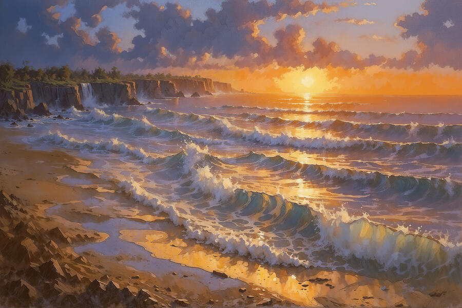 Golden Seashore Sunset Digital Art by Mark Greenberg
