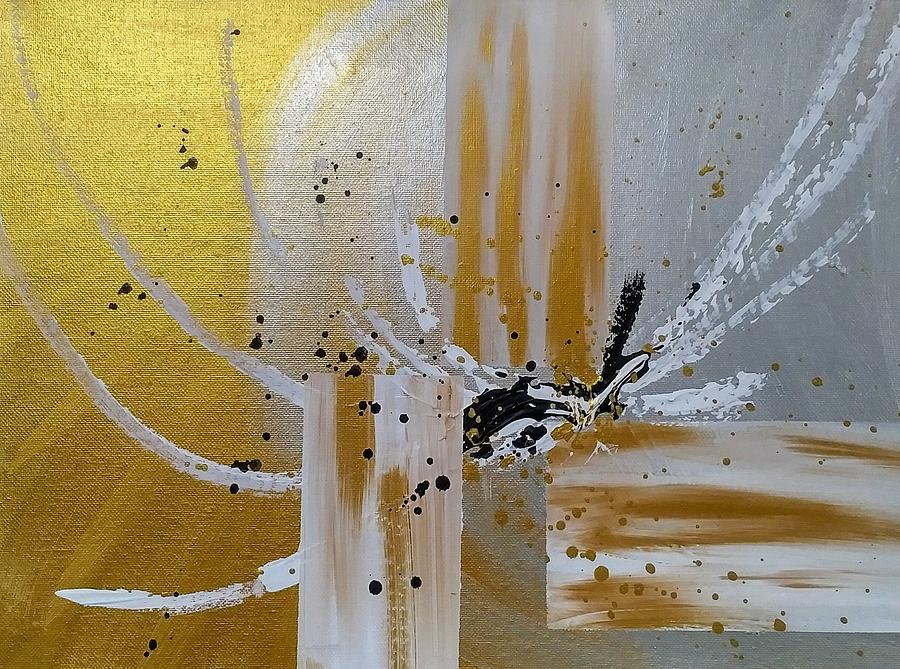 Golden Silver Abstract Painting by Lynne McQueen
