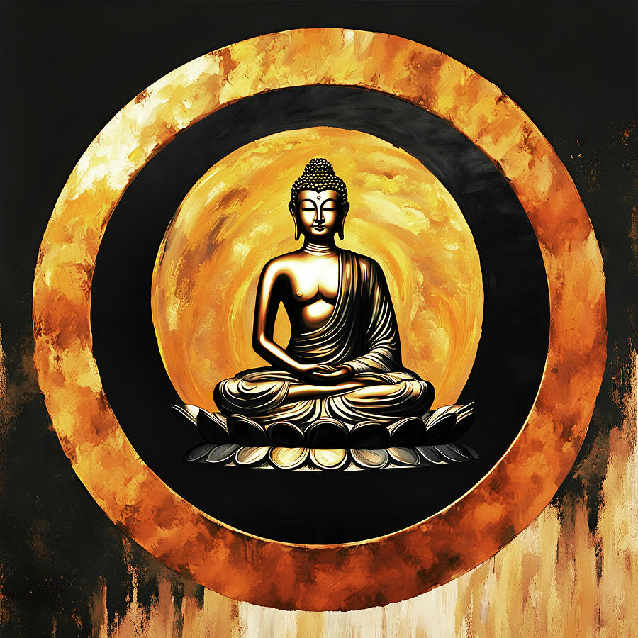 Golden Sitting Buddha in a Gold Enso Circle Digital Art by Freddy B Golden Sitting Buddha in a Gold Enso Circle Digital Art by Freddy B