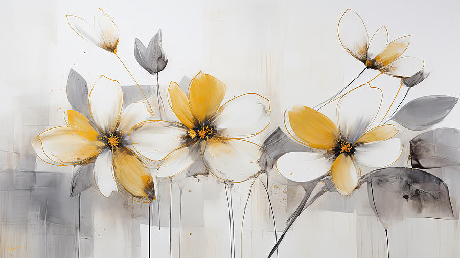 Golden Sonata - Sun-kissed Yellow Flowers  Painting by Lourry Legarde